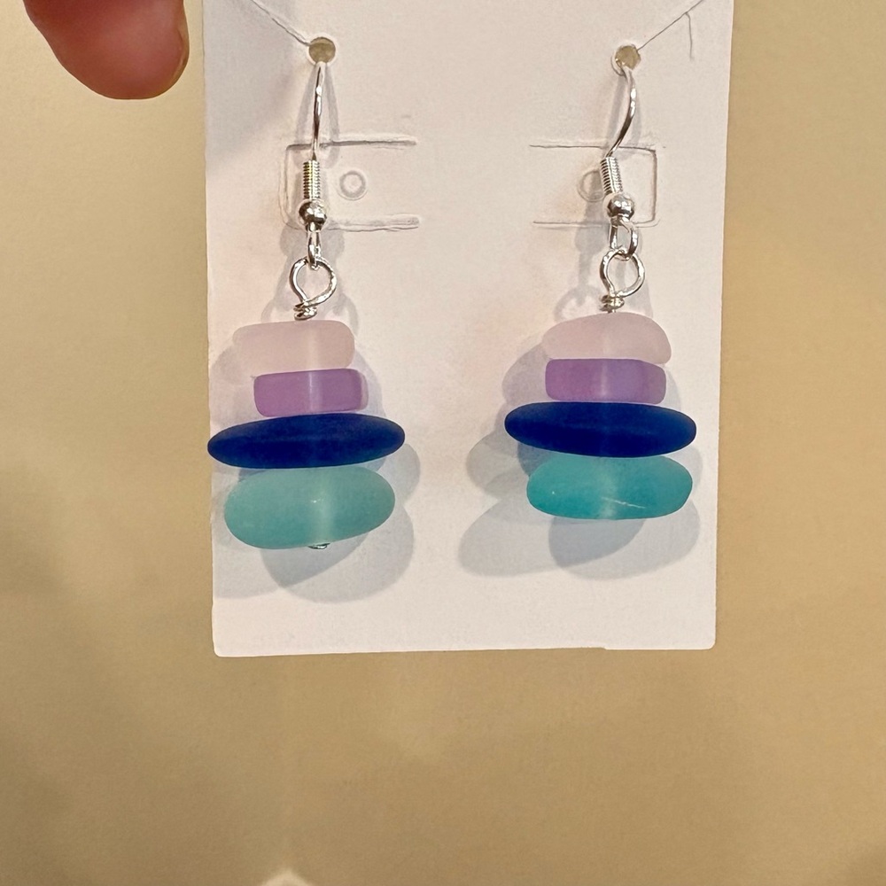 Elegant Multi-Color Dangle Sea Glass Earrings on Sterling